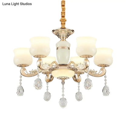 Modern Jade Bud Crystal Chandelier - 6-Light Gold Ceiling Lamp for Bedroom
