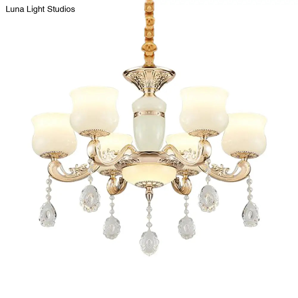Modern Jade Bud Crystal Chandelier - 6-Light Gold Ceiling Lamp for Bedroom