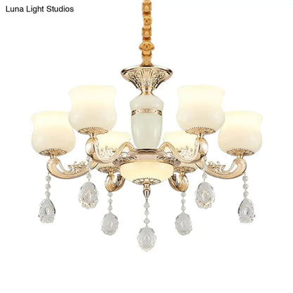 Modern Jade Bud Crystal Chandelier - 6-Light Gold Ceiling Lamp for Bedroom