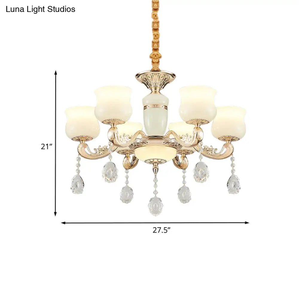 Modern Jade Bud Crystal Chandelier - 6-Light Gold Ceiling Lamp for Bedroom