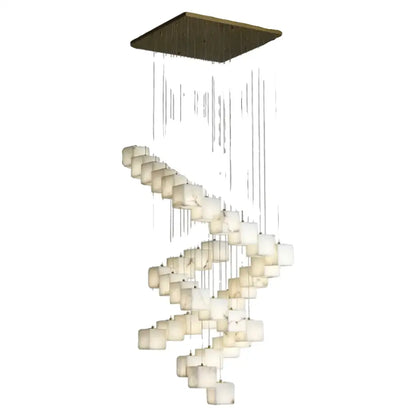 Modern spiral alabaster chandelier with brass mount and frosted white cubes by decorbites jade design for living rooms