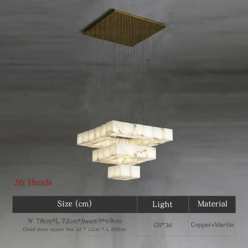 Modern jade design spiral alabaster chandelier with tiered square cloud stone boxes and brass mount for living room decorbites jade design