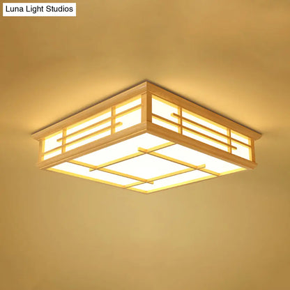 DecorBites™ DecorBites™ Modern Japanese Geometric LED Flush Ceiling Light with Acrylic Panels - Stylish Wood Flush Mount Lighting Fixture for Living Room