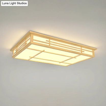 DecorBites™ DecorBites™ Modern Japanese Geometric LED Flush Ceiling Light with Acrylic Panels - Stylish Wood Flush Mount Lighting Fixture for Living Room