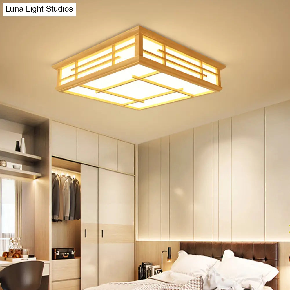 DecorBites™ DecorBites™ Modern Japanese Geometric LED Flush Ceiling Light with Acrylic Panels - Stylish Wood Flush Mount Lighting Fixture for Living Room