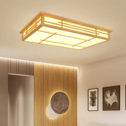 DecorBites™ DecorBites™ Modern Japanese Geometric LED Flush Ceiling Light with Acrylic Panels - Stylish Wood Flush Mount Lighting Fixture for Living Room