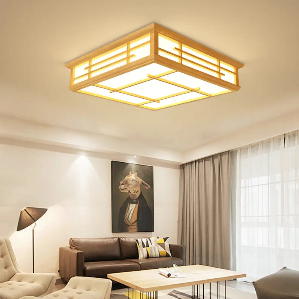DecorBites™ DecorBites™ Modern Japanese Geometric LED Flush Ceiling Light with Acrylic Panels - Stylish Wood Flush Mount Lighting Fixture for Living Room