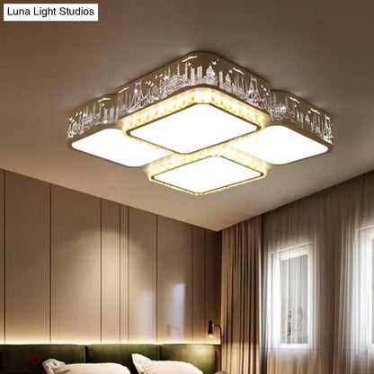 DecorBites™ DecorBites™ Modern K9 Crystal LED Ceiling Light - Flush Mount, Acrylic Shade, Remote Control Dimming - 21.5"/37.5" Wide