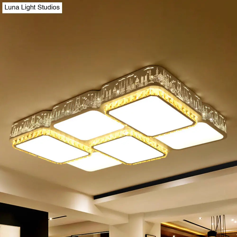 DecorBites™ DecorBites™ Modern K9 Crystal LED Ceiling Light - Flush Mount, Acrylic Shade, Remote Control Dimming - 21.5"/37.5" Wide