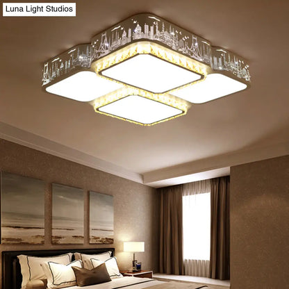 DecorBites™ DecorBites™ Modern K9 Crystal LED Ceiling Light - Flush Mount, Acrylic Shade, Remote Control Dimming - 21.5"/37.5" Wide
