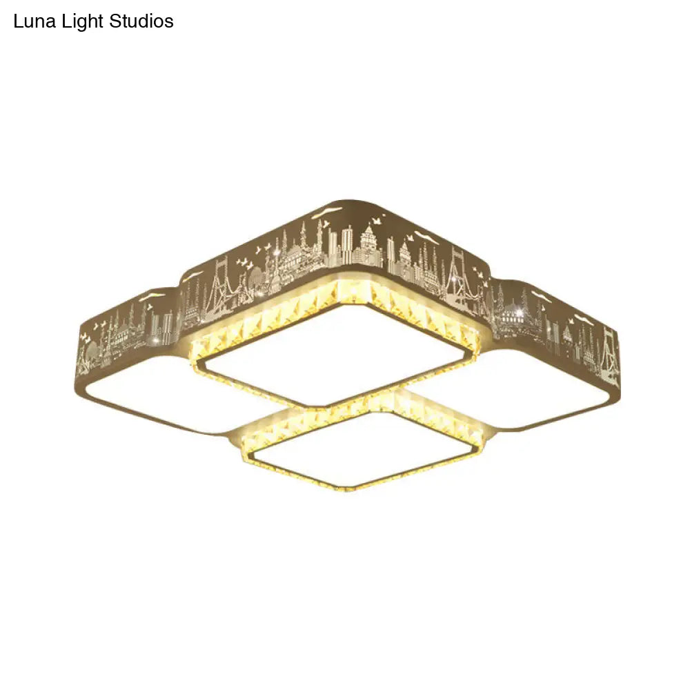 DecorBites™ DecorBites™ Modern K9 Crystal LED Ceiling Light - Flush Mount, Acrylic Shade, Remote Control Dimming - 21.5"/37.5" Wide