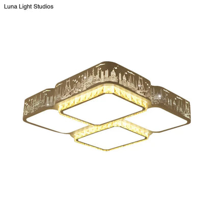 DecorBites™ DecorBites™ Modern K9 Crystal LED Ceiling Light - Flush Mount, Acrylic Shade, Remote Control Dimming - 21.5"/37.5" Wide