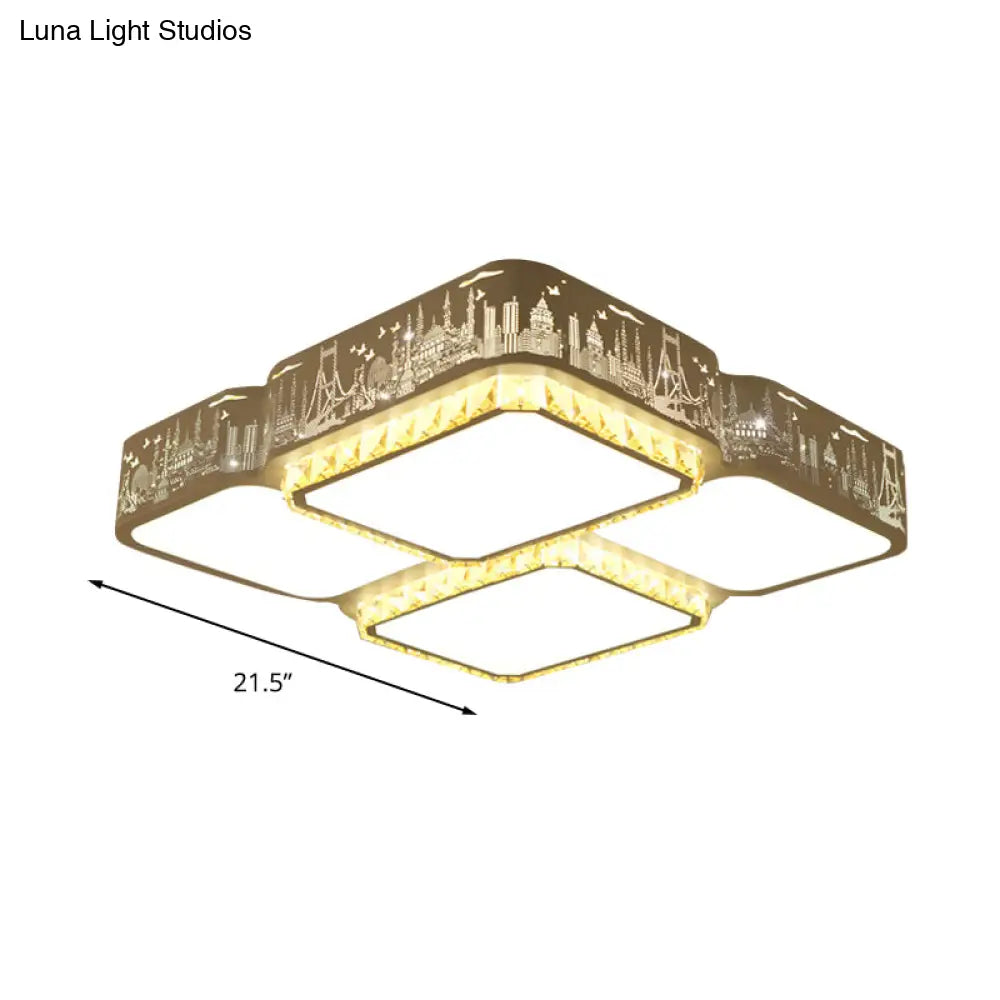 DecorBites™ DecorBites™ Modern K9 Crystal LED Ceiling Light - Flush Mount, Acrylic Shade, Remote Control Dimming - 21.5"/37.5" Wide