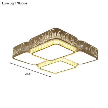 DecorBites™ DecorBites™ Modern K9 Crystal LED Ceiling Light - Flush Mount, Acrylic Shade, Remote Control Dimming - 21.5"/37.5" Wide