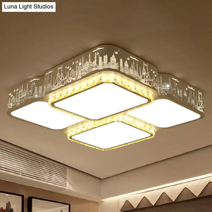 DecorBites™ DecorBites™ Modern K9 Crystal LED Ceiling Light - Flush Mount, Acrylic Shade, Remote Control Dimming - 21.5"/37.5" Wide