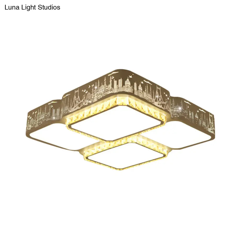 DecorBites™ DecorBites™ Modern K9 Crystal LED Ceiling Light - Flush Mount, Acrylic Shade, Remote Control Dimming - 21.5"/37.5" Wide