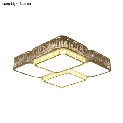 DecorBites™ DecorBites™ Modern K9 Crystal LED Ceiling Light - Flush Mount, Acrylic Shade, Remote Control Dimming - 21.5"/37.5" Wide