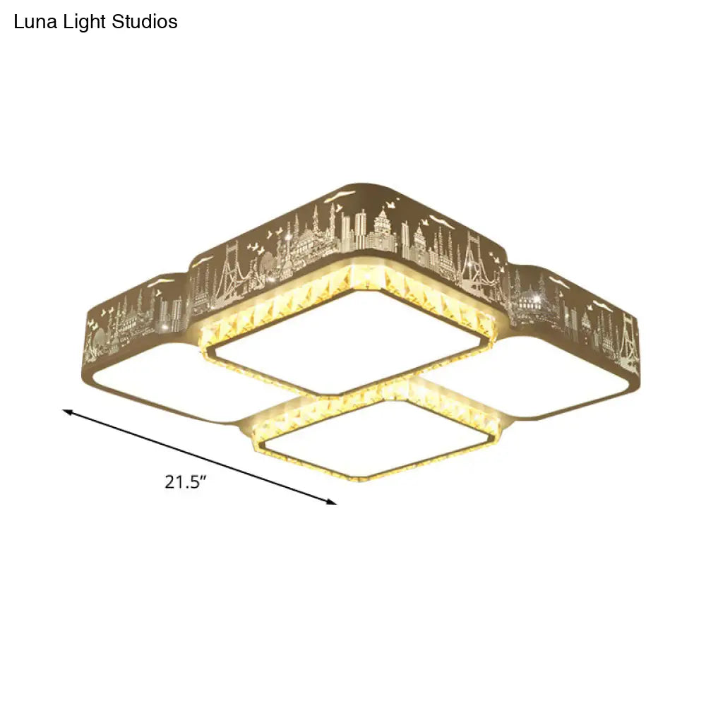 DecorBites™ DecorBites™ Modern K9 Crystal LED Ceiling Light - Flush Mount, Acrylic Shade, Remote Control Dimming - 21.5"/37.5" Wide