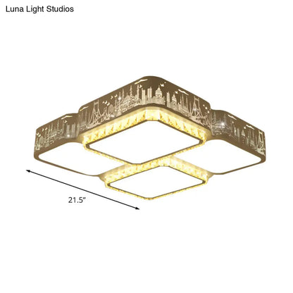 DecorBites™ DecorBites™ Modern K9 Crystal LED Ceiling Light - Flush Mount, Acrylic Shade, Remote Control Dimming - 21.5"/37.5" Wide