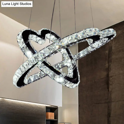 Lámpara de araña LED moderna con cristal K9 - Colgante en forma de corazón, 35,5/40,5 cm de ancho, acero inoxidable, luz cálida/blanca