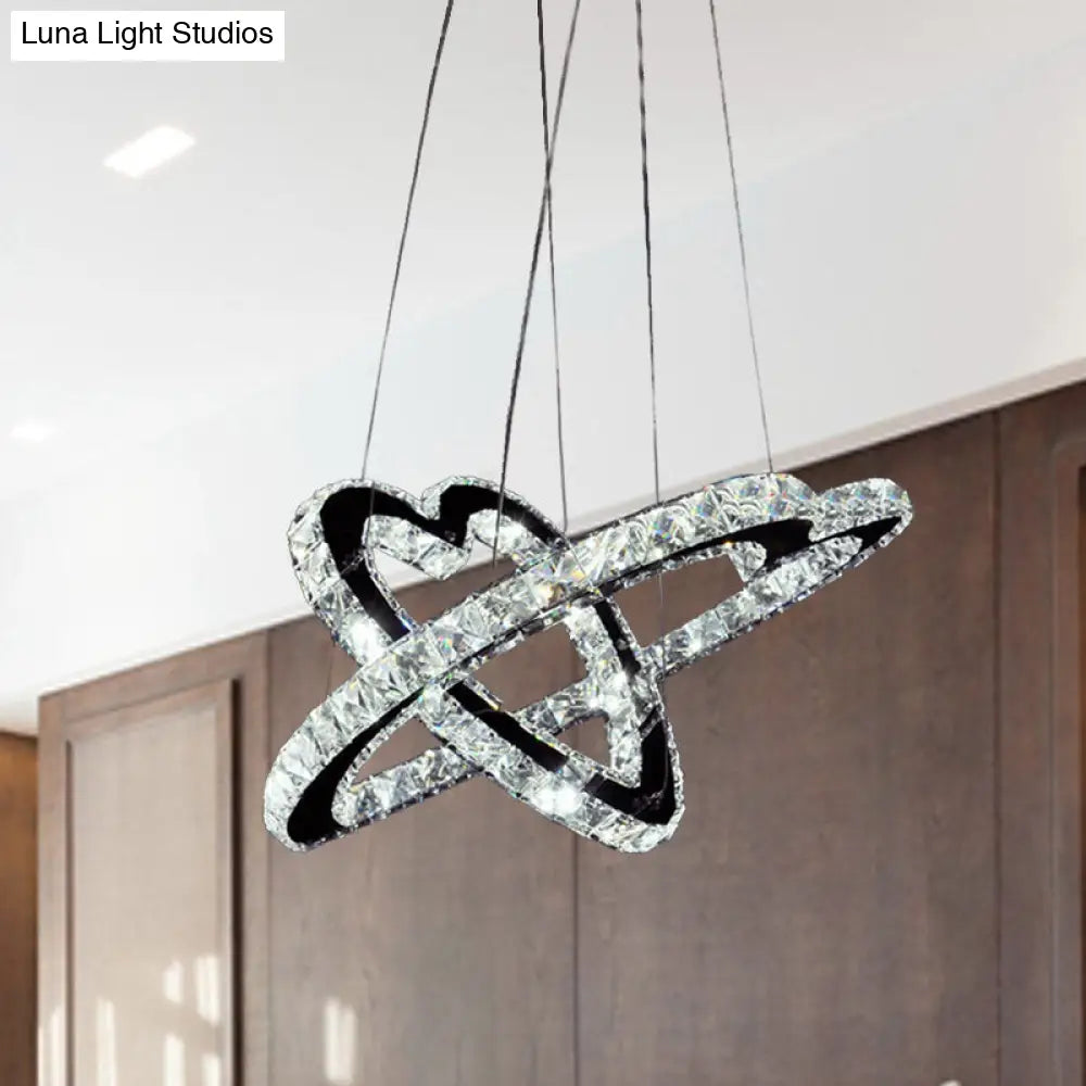 Lámpara de araña LED moderna con cristal K9 - Colgante en forma de corazón, 35,5/40,5 cm de ancho, acero inoxidable, luz cálida/blanca