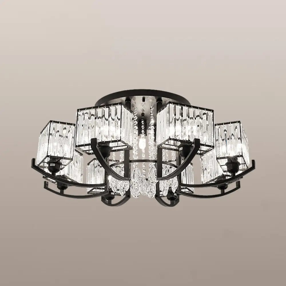 DecorBites™ DecorBites™ Modern K9 Crystal Semi Flush Mount Ceiling Light: Black Rectangle Fixture for Living Room
