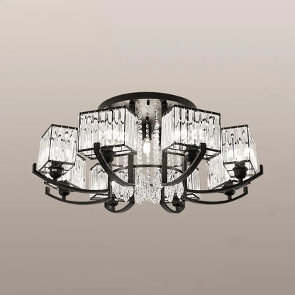 DecorBites™ DecorBites™ Modern K9 Crystal Semi Flush Mount Ceiling Light: Black Rectangle Fixture for Living Room