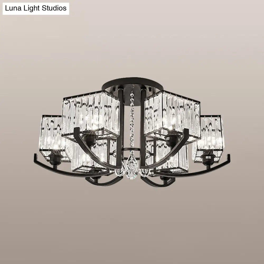 DecorBites™ DecorBites™ Modern K9 Crystal Semi Flush Mount Ceiling Light: Black Rectangle Fixture for Living Room