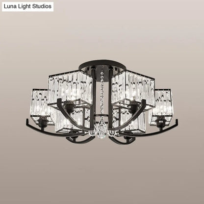 DecorBites™ DecorBites™ Modern K9 Crystal Semi Flush Mount Ceiling Light: Black Rectangle Fixture for Living Room