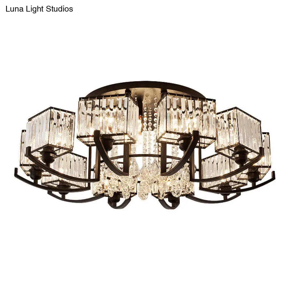 DecorBites™ DecorBites™ Modern K9 Crystal Semi Flush Mount Ceiling Light: Black Rectangle Fixture for Living Room