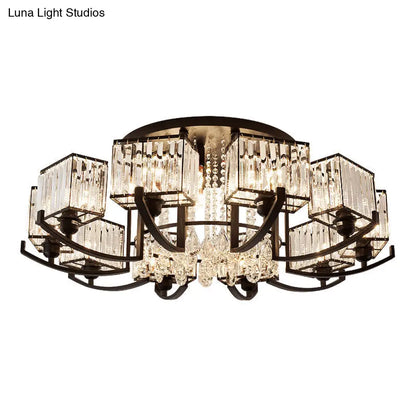 DecorBites™ DecorBites™ Modern K9 Crystal Semi Flush Mount Ceiling Light: Black Rectangle Fixture for Living Room