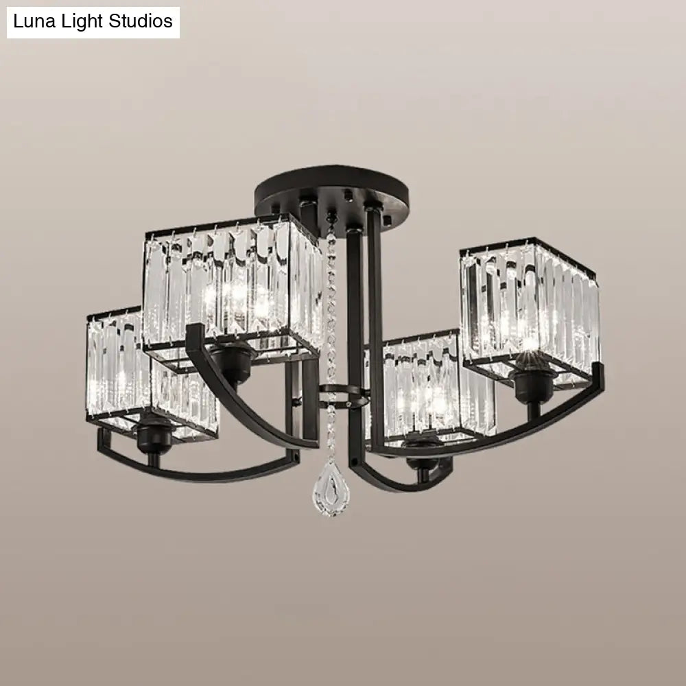 DecorBites™ DecorBites™ Modern K9 Crystal Semi Flush Mount Ceiling Light: Black Rectangle Fixture for Living Room