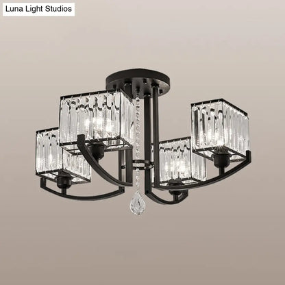 DecorBites™ DecorBites™ Modern K9 Crystal Semi Flush Mount Ceiling Light: Black Rectangle Fixture for Living Room