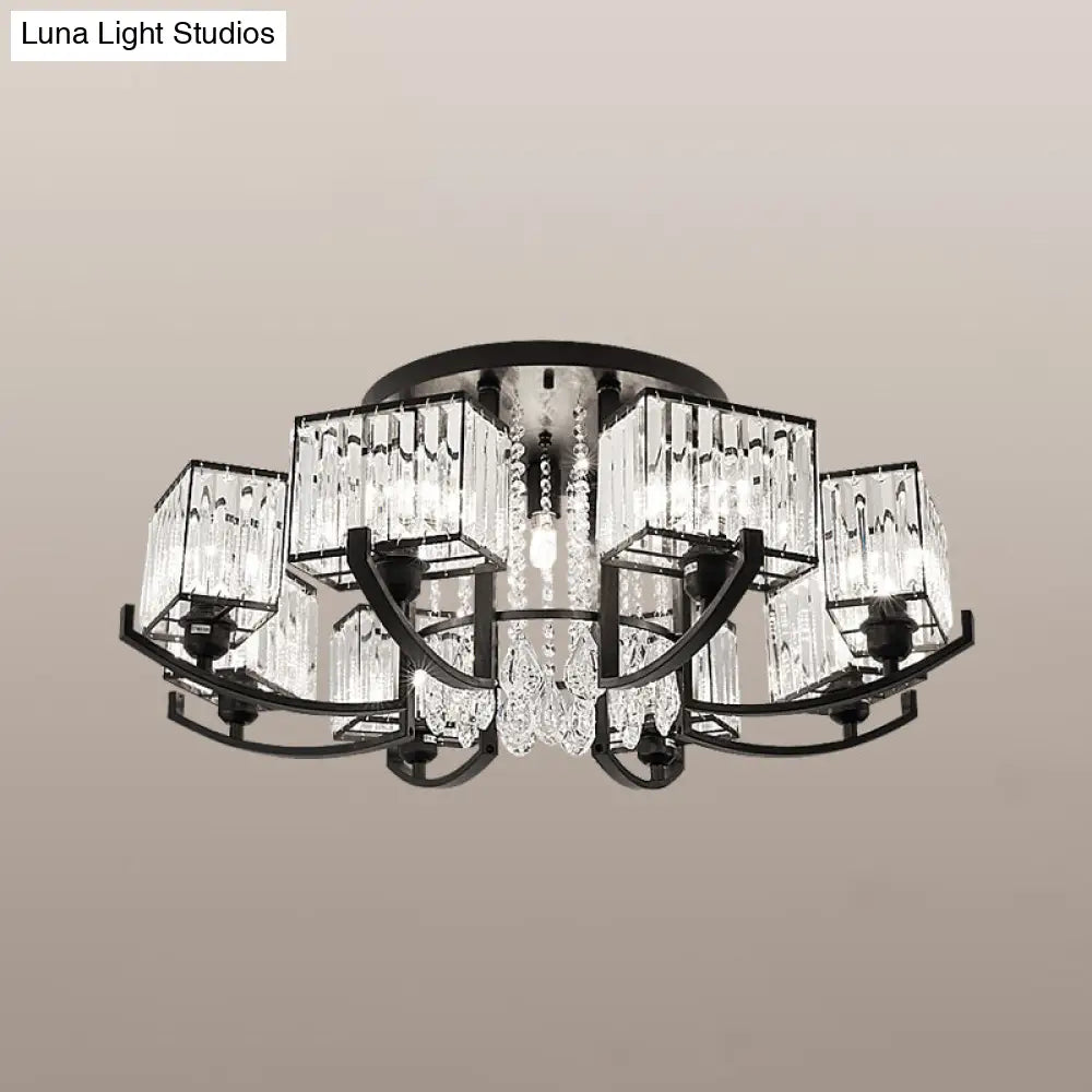 DecorBites™ DecorBites™ Modern K9 Crystal Semi Flush Mount Ceiling Light: Black Rectangle Fixture for Living Room