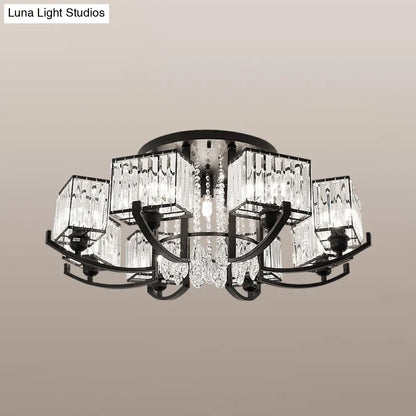 DecorBites™ DecorBites™ Modern K9 Crystal Semi Flush Mount Ceiling Light: Black Rectangle Fixture for Living Room