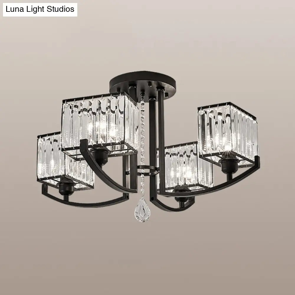 DecorBites™ DecorBites™ Modern K9 Crystal Semi Flush Mount Ceiling Light: Black Rectangle Fixture for Living Room