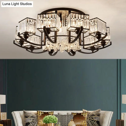 DecorBites™ DecorBites™ Modern K9 Crystal Semi Flush Mount Ceiling Light: Black Rectangle Fixture for Living Room