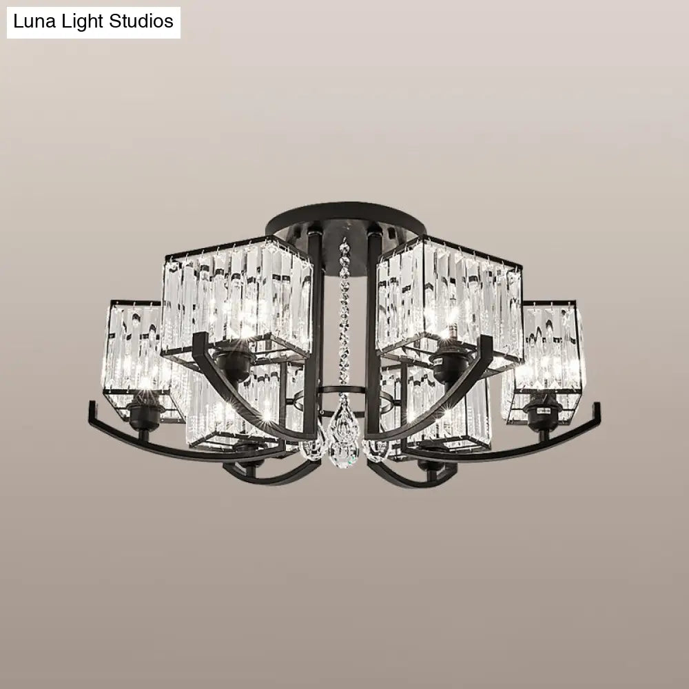 DecorBites™ DecorBites™ Modern K9 Crystal Semi Flush Mount Ceiling Light: Black Rectangle Fixture for Living Room