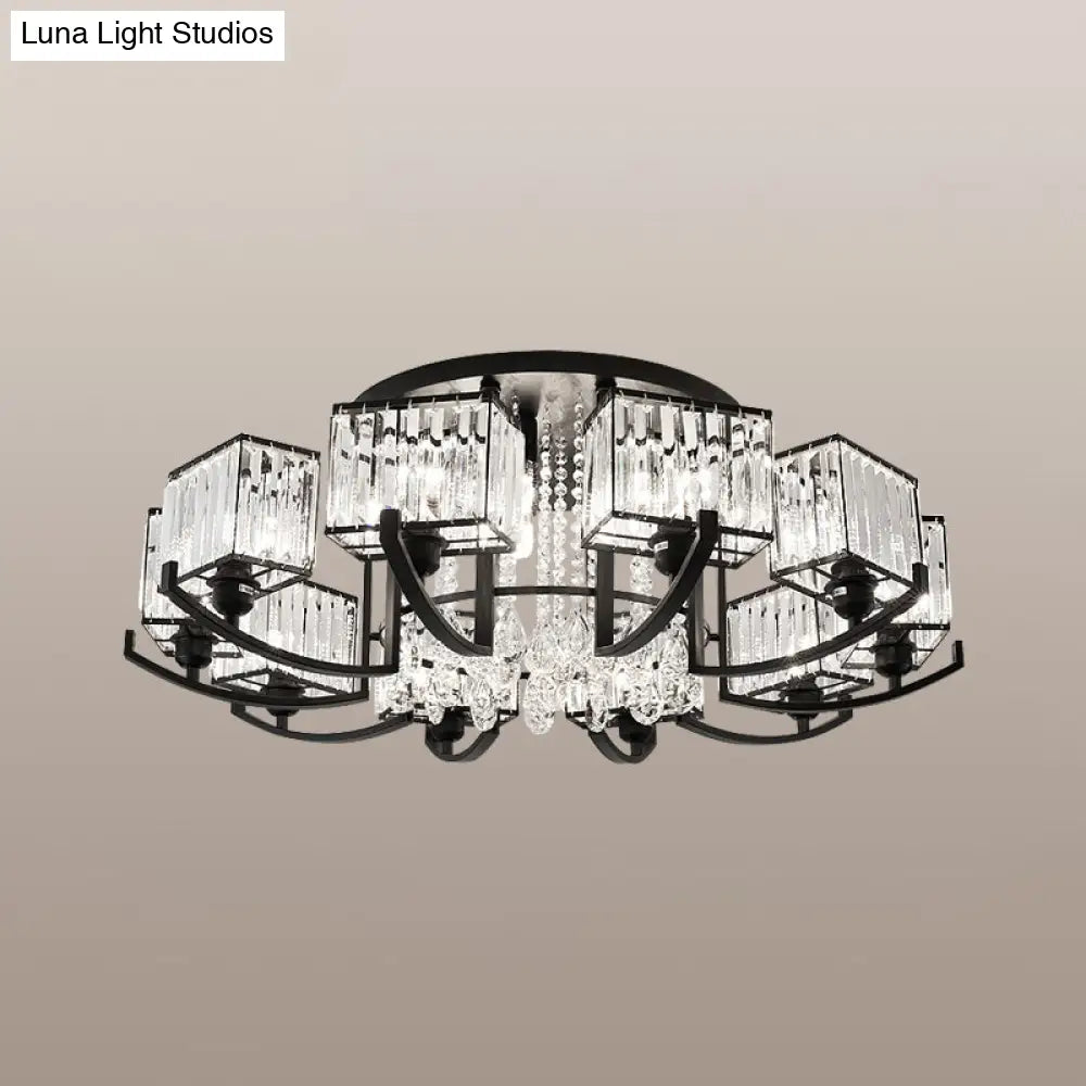 DecorBites™ DecorBites™ Modern K9 Crystal Semi Flush Mount Ceiling Light: Black Rectangle Fixture for Living Room