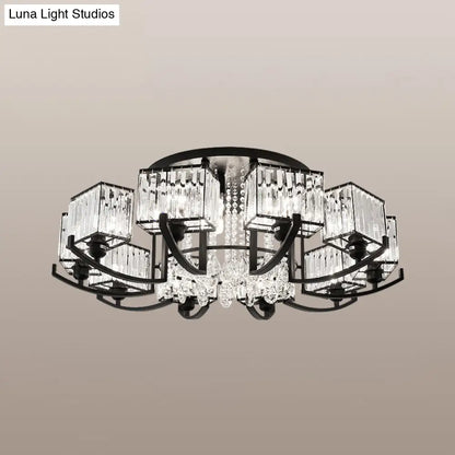 DecorBites™ DecorBites™ Modern K9 Crystal Semi Flush Mount Ceiling Light: Black Rectangle Fixture for Living Room