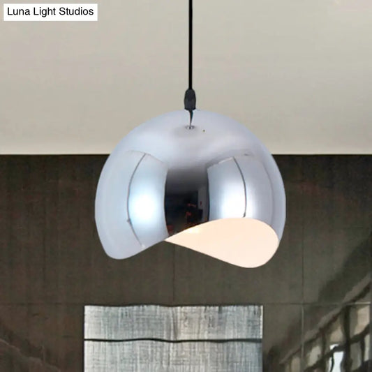 Modern Kitchen Pendant Light with Waveforms Dome Shade in Black/Chrome, 8"/12" Width