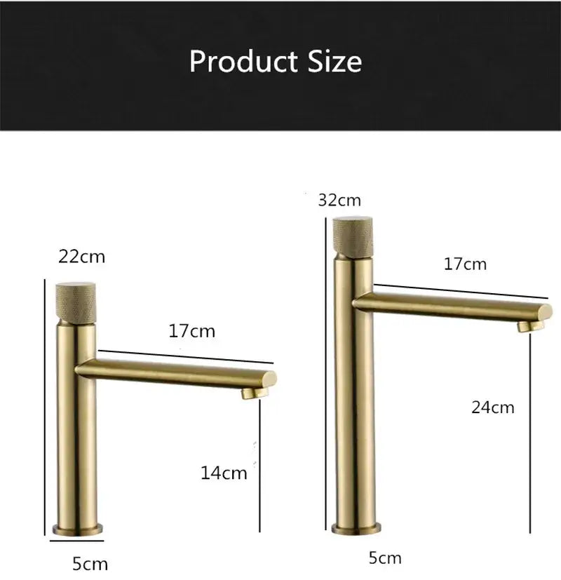Modern knurled brushed gold basin faucet with single-handle cylindrical spout by decorbites in brushed gold finish