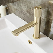 Modern knurled gold single handle bathroom faucet mixer with brushed gold finish and textured knurled handle decorbites gold single