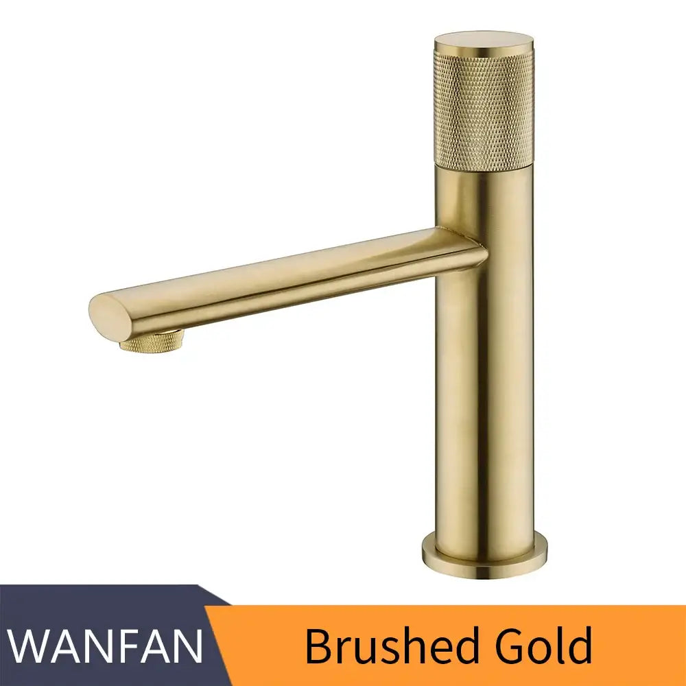Modern knurled decorbites gold single handle bathroom faucet mixer with brushed gold finish and textured cylindrical knob