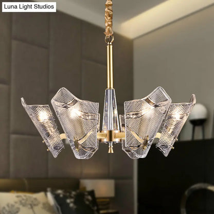 Lámpara colgante moderna con pantalla de cristal enrejado: candelabro de latón de 6/8 luces.