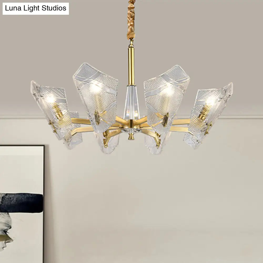 Lámpara colgante moderna con pantalla de cristal enrejado: candelabro de latón de 6/8 luces.