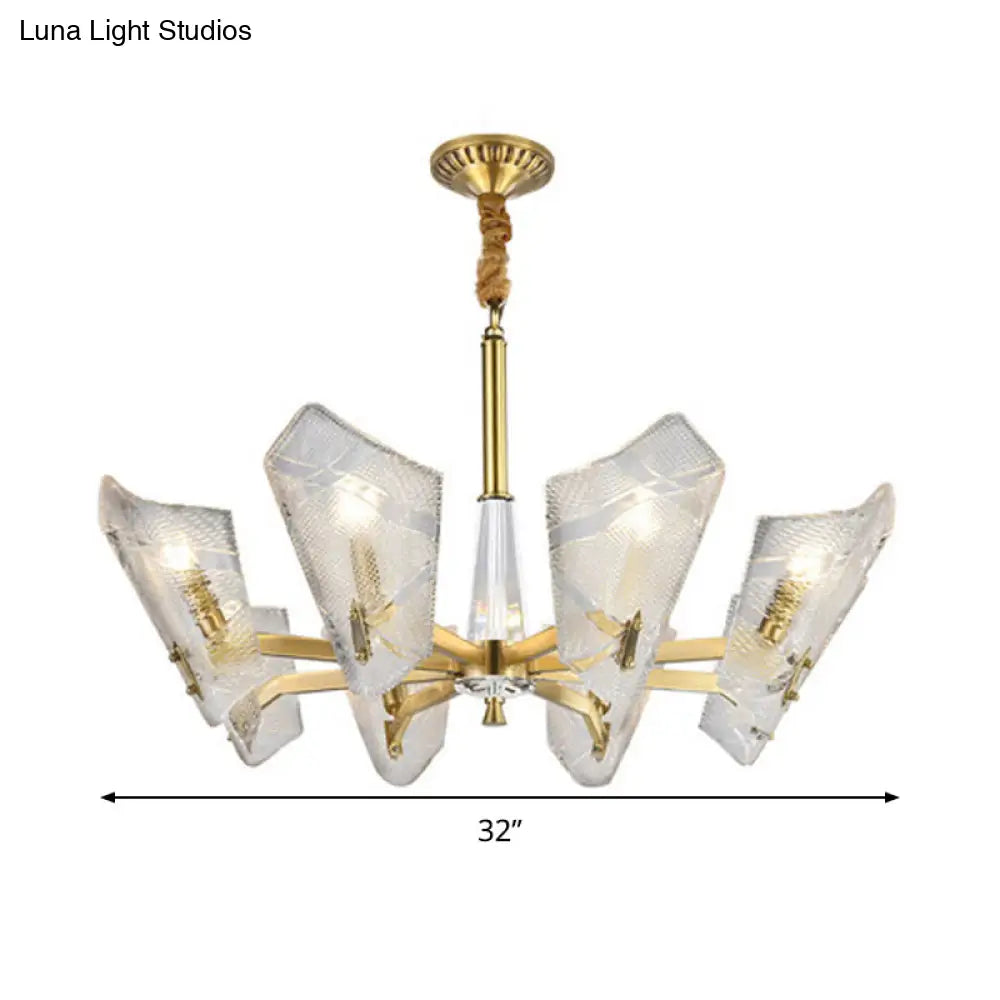 Lámpara colgante moderna con pantalla de cristal enrejado: candelabro de latón de 6/8 luces.