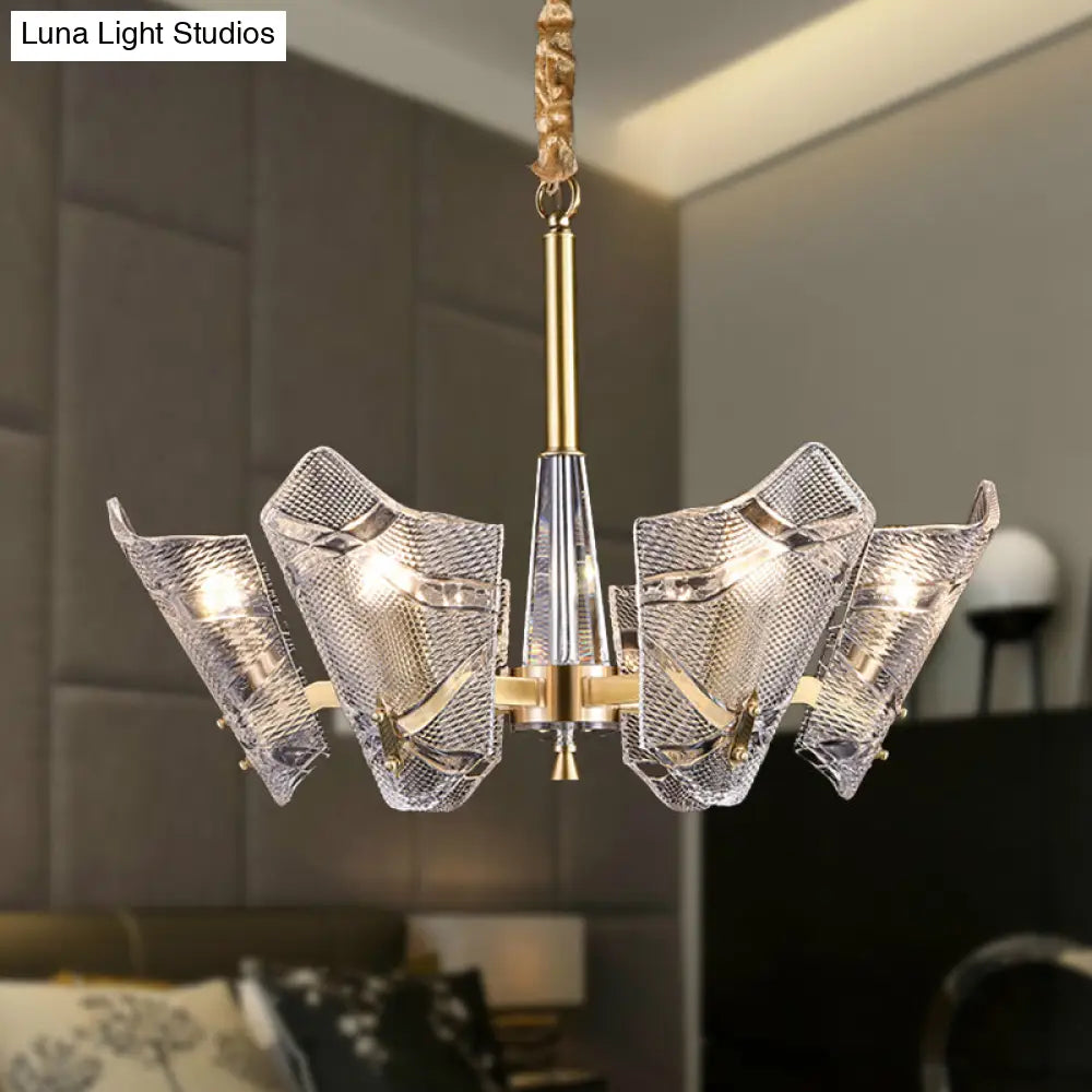 Lámpara colgante moderna con pantalla de cristal enrejado: candelabro de latón de 6/8 luces.