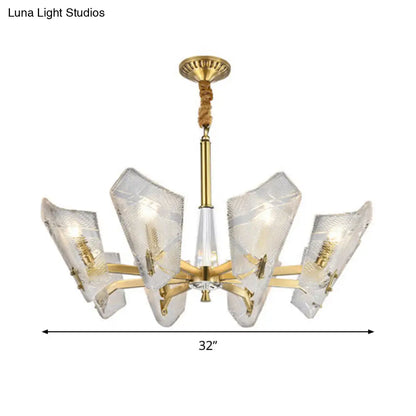 Lámpara colgante moderna con pantalla de cristal enrejado: candelabro de latón de 6/8 luces.