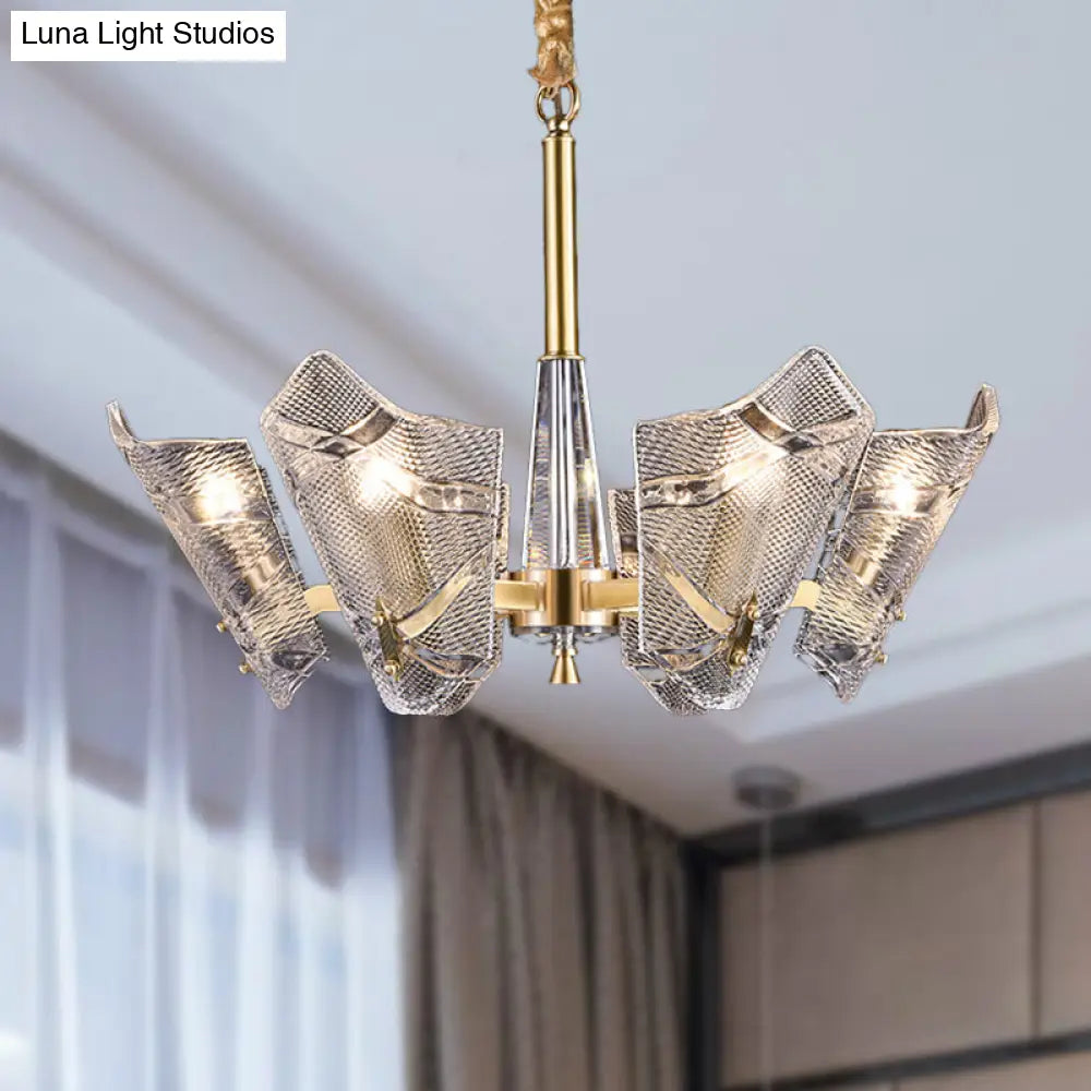 Lámpara colgante moderna con pantalla de cristal enrejado: candelabro de latón de 6/8 luces.